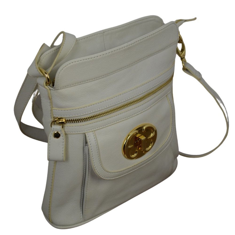 Emma Fox White Leather Bag with Gold Tone Embellishments
